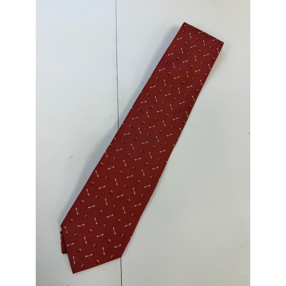 Ermenegildo Zegna Silk Necktie Mens OS Red Geometric Luxury Designer Business